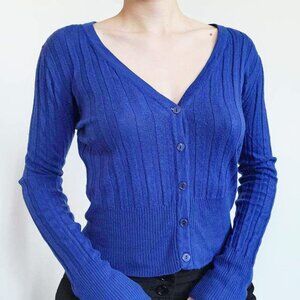 Vintage royal blue ribbed cardigan ✦ y2k classic button up cardigan ✦